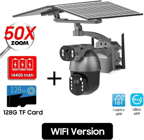 كاميرا فيديو تعمل بالطاقة الشمسية بتكبير بصري 4K 50X CCTV للمراقبة الخارجية واي فاي وأمن المنزل PTZ وكشف الحركة وكاميرا تتبع IP (كاميرا WiFi 10 ميجابكسل 128) in Kuwait