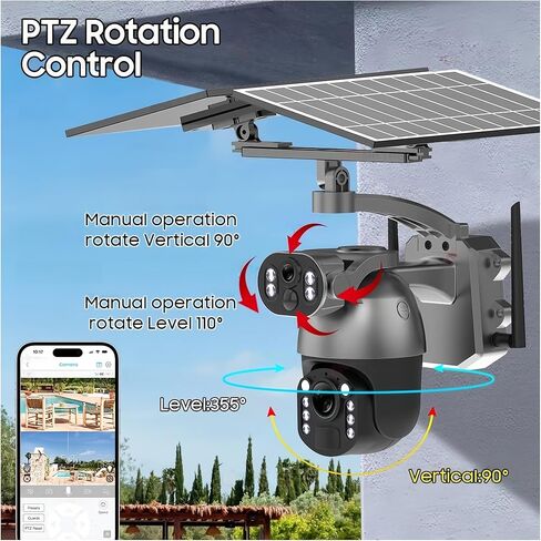 كاميرا فيديو تعمل بالطاقة الشمسية بتكبير بصري 4K 50X CCTV للمراقبة الخارجية واي فاي وأمن المنزل PTZ وكشف الحركة وكاميرا تتبع IP (كاميرا WiFi 10 ميجابكسل 128) in Kuwait