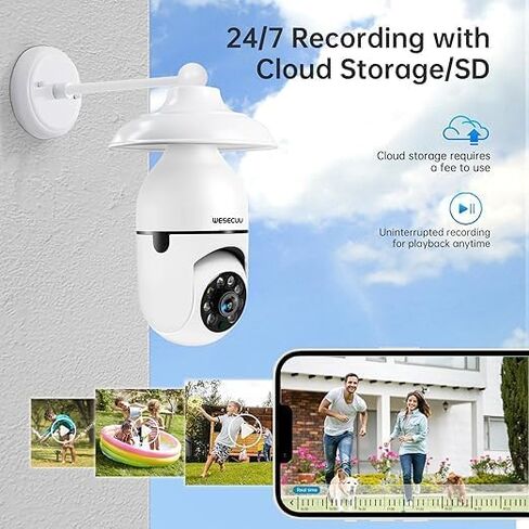 Light Bulb Security Camera -5G& 2.4GHz WiFi 2K Security Cameras Wireless Outdoor Motion Detection and Alarm,Two-Way Talk,Color Night Vision,Human Detection, Bulb Camera Compatible with Alexa in Kuwait