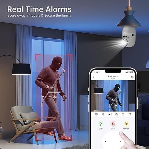 Light Bulb Security Camera -5G& 2.4GHz WiFi 2K Security Cameras Wireless Outdoor Motion Detection and Alarm,Two-Way Talk,Color Night Vision,Human Detection, Bulb Camera Compatible with Alexa in Kuwait
