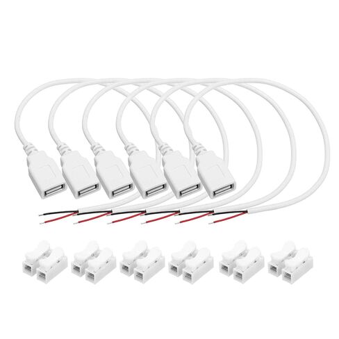 MECCANIXITY 6Pcs USB Plug Pigtail, 0.3 M/1 FT Female Short Power Cable 22AWG 5V 3A USB-C Plug with 2-Position Wire Connector for USB Type A Equipment Installed or Replacement Repair DIY, White in Kuwait