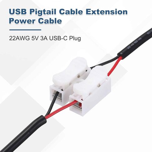MECCANIXITY 6Pcs USB Plug Pigtail, 0.3 M/1 FT Female Short Power Cable 22AWG 5V 3A USB-C Plug with 2-Position Wire Connector for USB Type A Equipment Installed or Replacement Repair DIY, White in Kuwait