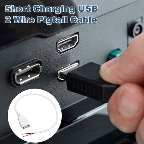 MECCANIXITY 6Pcs USB Plug Pigtail, 0.3 M/1 FT Female Short Power Cable 22AWG 5V 3A USB-C Plug with 2-Position Wire Connector for USB Type A Equipment Installed or Replacement Repair DIY, White in Kuwait