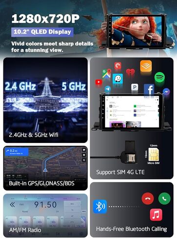 Android 13 Car Radio for 2014-2019 Toyota Highlander with Wireless Carplay & Android Auto, 10.2" Touch Screen Stereo, GPS, Radio, 6G RAM 128G ROM, Bluetooth 5.0, 5G WiFi/4G LTE in Kuwait