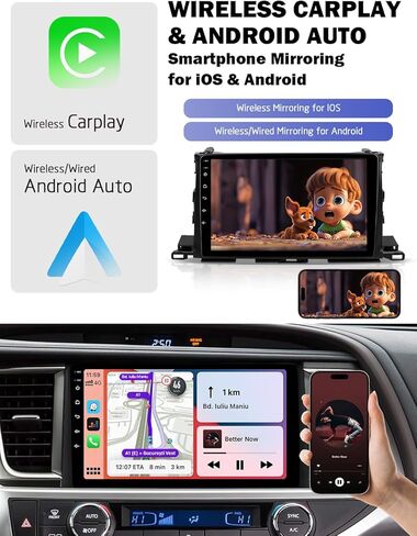 Android 13 Car Radio for 2014-2019 Toyota Highlander with Wireless Carplay & Android Auto, 10.2" Touch Screen Stereo, GPS, Radio, 6G RAM 128G ROM, Bluetooth 5.0, 5G WiFi/4G LTE in Kuwait