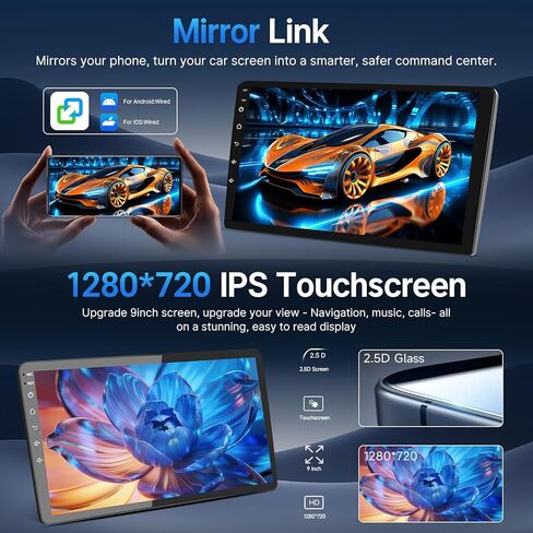 ستيريو راديو السيارة 9 بوصات لسيارة Toyota Tacoma 2005-2015 مع شاشة Carplay Android Auto Mirrorlink، شاشة لمس Linux سريعة التشغيل، وحدة رأس Bluetooth/FM/SWC + كاميرا احتياطية in Kuwait