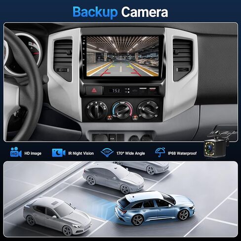 ستيريو راديو السيارة 9 بوصات لسيارة Toyota Tacoma 2005-2015 مع شاشة Carplay Android Auto Mirrorlink، شاشة لمس Linux سريعة التشغيل، وحدة رأس Bluetooth/FM/SWC + كاميرا احتياطية in Kuwait