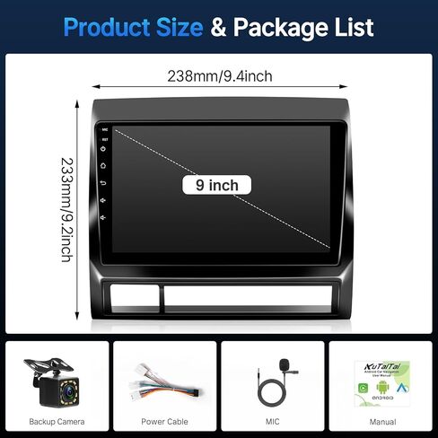 ستيريو راديو السيارة 9 بوصات لسيارة Toyota Tacoma 2005-2015 مع شاشة Carplay Android Auto Mirrorlink، شاشة لمس Linux سريعة التشغيل، وحدة رأس Bluetooth/FM/SWC + كاميرا احتياطية in Kuwait