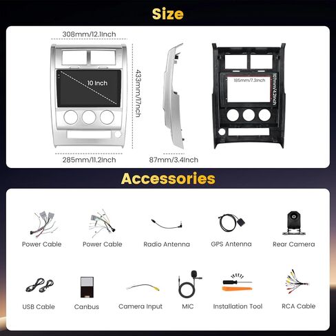 4+128GB Android 15 Car Stereo for Jeep Liberty 2008-2012 Wireless Carplay Android Auto, 10.1 Inch Incell Touch Screen Car Stereo with GPS, Backup Camera, Bluetooth, FM/RDS, EQ, WiFi, SWC in Kuwait