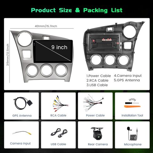 راديو سيارة 4+128 جيجابايت Android 15 لسيارة Toyota Matrix 2009-2014 Pontiac Vibe 2009 2010 Wireless Carplay Android Auto، 9 بوصة 1280 * 720 بكسل داخل الخلية شاشة ستيريو للسيارة واي فاي بلوتوث GPS EQ كاميرا احتياطية in Kuwait