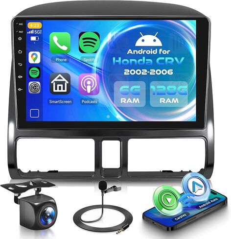 راديو سيارة Android 8 Core 6G+128G لسيارة Honda CRV 2002-2006 مع CarPlay Android Auto، شاشة لمس 9 بوصات مرآة ستيريو للسيارة GPS WiFi Bluetooth FM RDS DSP EQ SWC كاميرا احتياطية in Kuwait