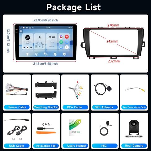 Hodozzy 4G+64G ستيريو سيارة لتويوتا بريوس 2010-2015، أندرويد 9 بوصة IPS شاشة تعمل باللمس مع Carplay اللاسلكي وAndroid Auto، GPS، Double Din، Bluetooth DSP، WiFi، FM RDS، كاميرا in Kuwait