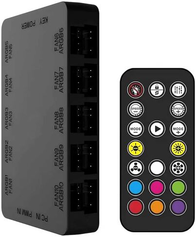 PC Fan Controller 10-Port ARGB Fan Hub, 5V/3PIN RGB PWM Fan Hub with Remote Control Corsair Fan Controller,Chassis Key Control & SATA Power for Case Cooling and Addressable RGB Lighting Sync in Kuwait