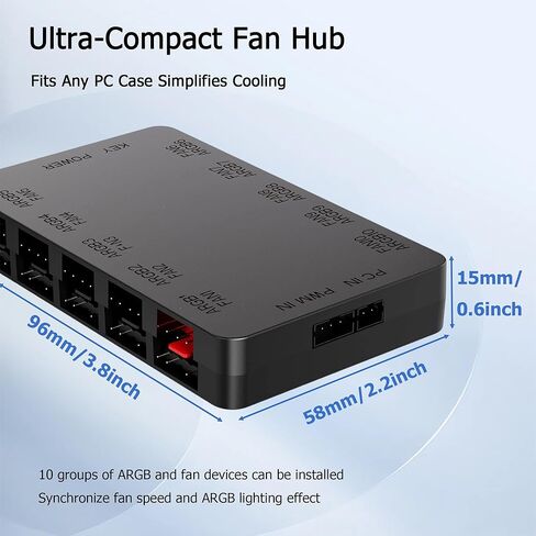 PC Fan Controller 10-Port ARGB Fan Hub, 5V/3PIN RGB PWM Fan Hub with Remote Control Corsair Fan Controller,Chassis Key Control & SATA Power for Case Cooling and Addressable RGB Lighting Sync in Kuwait