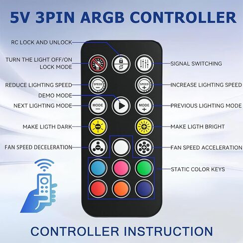 PC Fan Controller 10-Port ARGB Fan Hub, 5V/3PIN RGB PWM Fan Hub with Remote Control Corsair Fan Controller,Chassis Key Control & SATA Power for Case Cooling and Addressable RGB Lighting Sync in Kuwait