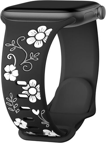 سوار منقوش بالزهور لساعات Apple Watch للنساء 40 مم 44 مم 38 مم 41 مم 42 مم 45 مم 46 مم 49 مم iWatch، حزام سيليكون ناعم على شكل زهرة لطيفة لساعة Apple SE/3/2nd Series 11 10 9 8 7 6 5 4 3 Ultra in Kuwait