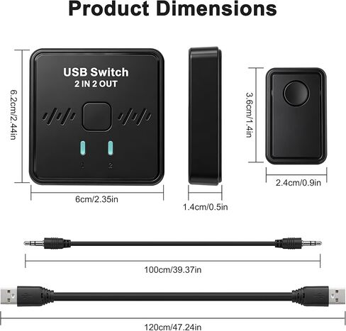 MEIRIYFA USB 2.0 Switch USB Splitter 2 in 2 Out USB-A Switch Selector 2 Computers Share 2 أجهزة USB للطابعة ولوحة المفاتيح والماسح الضوئي والماوس مع كابلين USB ووحدة تحكم سطح المكتب in Kuwait
