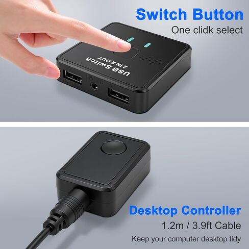 MEIRIYFA USB 2.0 Switch USB Splitter 2 in 2 Out USB-A Switch Selector 2 Computers Share 2 أجهزة USB للطابعة ولوحة المفاتيح والماسح الضوئي والماوس مع كابلين USB ووحدة تحكم سطح المكتب in Kuwait