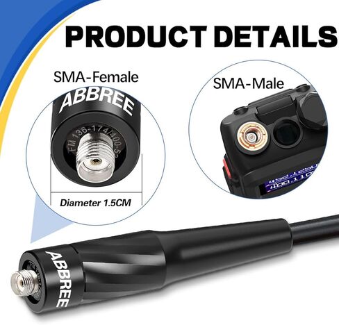 ABBREE Dual Band SMA-Female VHF/UHF 144/430MHz18.89-inch/48CM High Gain Ham Radio Antenna for Baofeng UV-5R BF-F8HP Pro 5RM K5PLUS AR-152 GM21 BF-888S Radio Accessories,2Pack in Kuwait