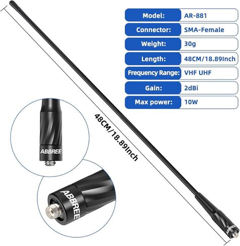 ABBREE Dual Band SMA-Female VHF/UHF 144/430MHz18.89-inch/48CM High Gain Ham Radio Antenna for Baofeng UV-5R BF-F8HP Pro 5RM K5PLUS AR-152 GM21 BF-888S Radio Accessories,2Pack in Kuwait