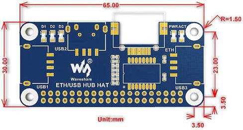 Ethernet/USB HUB HAT for Raspberry Pi, 1x RJ45 Ethernet Port Based on RTL8152B Chip, 3X USB Ports Perfectly Fit The Zero/Zero W/Zero WH in Kuwait