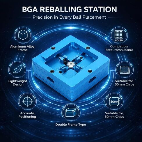 BGA Reballing Rework Station Double Frame Template Stencil 80 x 80mm - Durable Aluminum Alloy Frame, Accurate Positioning, Ideal for DIY Electronics Repair in Kuwait