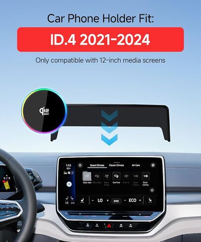 حامل هاتف شاحن سيارة لاسلكي سريع Qi2.2 بحد أقصى 25 وات لشاشة 2021-2024 Volkswagen ID.4 / VW ID4 مقاس 12 بوصة، حامل هاتف مغناطيسي متوافق مع MagSafe in Kuwait