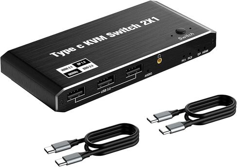 DAGIJIRD KVM Switch, 8K 2 in 1 Out 1 USB C KVM Switch 100W PD Charge Type C KVM Switch for 2 Laptop 1 Monitor in Kuwait