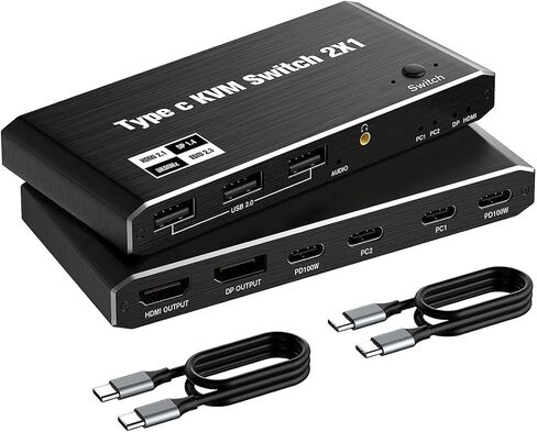 DAGIJIRD KVM Switch, 8K 2 in 1 Out 1 USB C KVM Switch 100W PD Charge Type C KVM Switch for 2 Laptop 1 Monitor in Kuwait