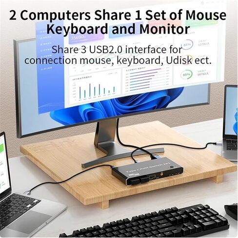 DAGIJIRD KVM Switch, 8K 2 in 1 Out 1 USB C KVM Switch 100W PD Charge Type C KVM Switch for 2 Laptop 1 Monitor in Kuwait