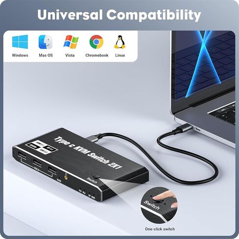 DAGIJIRD KVM Switch, 8K 2 in 1 Out 1 USB C KVM Switch 100W PD Charge Type C KVM Switch for 2 Laptop 1 Monitor in Kuwait