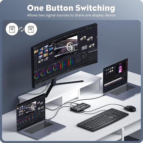 DAGIJIRD KVM Switch, 8K 2 in 1 Out 1 USB C KVM Switch 100W PD Charge Type C KVM Switch for 2 Laptop 1 Monitor in Kuwait