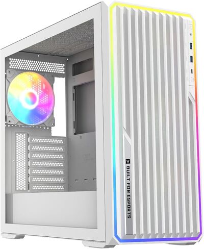 RUIX CV303 ATX Mid-Tower PC Case, 4 x 140mm ARGB PWM Fans, High-Airflow Mesh Front Panel with ARGB Light Strip, Tempered Glass Side Panel, Gaming Computer Case, USB 3.0, White in Kuwait