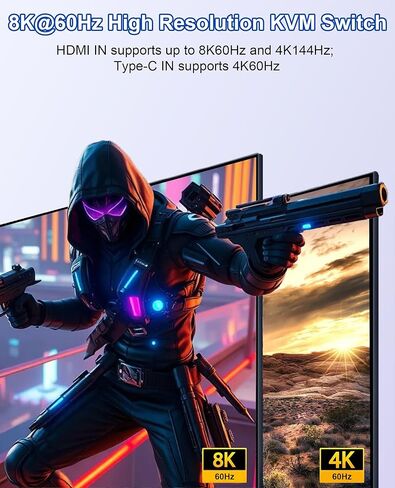 USB-C+HDM KVM Switch 2 Monitors 2 Computers - 8K@60Hz 4K@60Hz USB C KVM Switch Dual Monitor for Laptop & Desktop to Share 2 Monitor and 4 USB3.0 Devices, 100W PD Charging, with Type C Cable/Controller in Kuwait