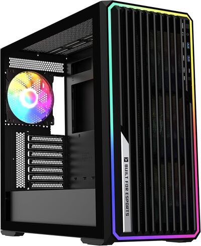 حافظة كمبيوتر RUIX CV303 ATX متوسطة البرج، 4 × 140 مم مراوح ARGB PWM، لوحة أمامية شبكية عالية تدفق الهواء مع شريط إضاءة ARGB، لوحة جانبية من الزجاج المقسى، حقيبة كمبيوتر للألعاب، USB 3.0، أبيض in Kuwait