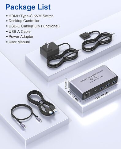 USB-C+HDM KVM Switch 2 Monitors 2 Computers - 8K@60Hz 4K@60Hz USB C KVM Switch Dual Monitor for Laptop & Desktop to Share 2 Monitor and 4 USB3.0 Devices, 100W PD Charging, with Type C Cable/Controller in Kuwait