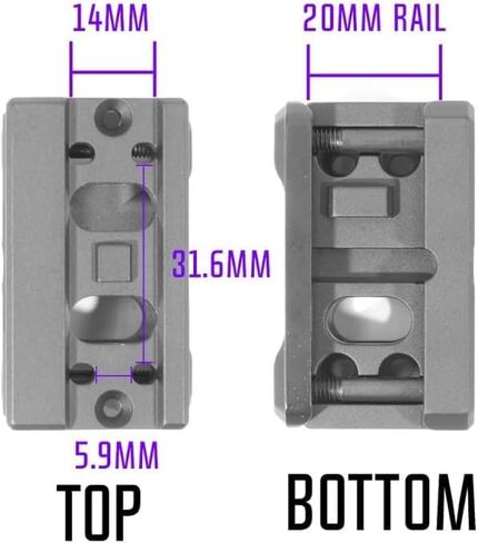 1.54" Height Red Dot Scopes Riser Mount for T1 T2 H1 H2 Optic Reflex Sights Accepts All Footprint Optics Base Adapter，with Built-in Integrate Quick Rear Iron Sights Adjustable，for 20mm Picatinny Rail in Kuwait