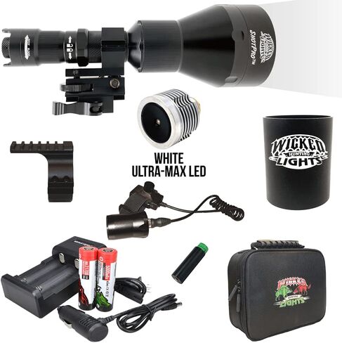 مجموعة مصابيح الصيد الليلية البيضاء الطويلة المدى ShotPro من Wicked Lights مع مصابيح LED بيضاء فائقة الحد للذئب والثعلب والبوبكات والخنازير والحيوانات المفترسة W2094 in Kuwait