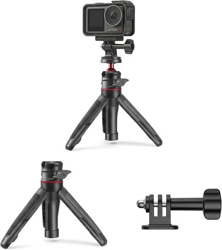 حامل ثلاثي تلسكوبي صغير مناسب لكاميرا DJI Action4/5 Pro الرياضية حامل ثلاثي القوائم مع رأس كروي مرن 360 درجة، ملحق عصا سيلفي للهاتف، ملحقات دعامة ثابتة - أسود in Kuwait