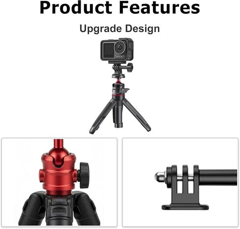 حامل ثلاثي تلسكوبي صغير مناسب لكاميرا DJI Action4/5 Pro الرياضية حامل ثلاثي القوائم مع رأس كروي مرن 360 درجة، ملحق عصا سيلفي للهاتف، ملحقات دعامة ثابتة - أسود in Kuwait