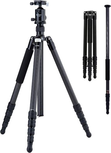 Fotopro 96" Camera Tripod for Travel, Carbon Fiber Stand with Detachable Monopod, Lightweight Portable Mount with 360 Ball Head, QR Plate for Camera DSLR, Macro Photography, 26.5 lbs Load, X-75C in Kuwait