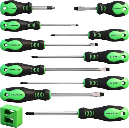 SWANLAKE 11PCS Screwdriver Set, Magnetic 5 Phillips and 5 Flat Head Tips for Fastening and Loosening Seized in Kuwait
