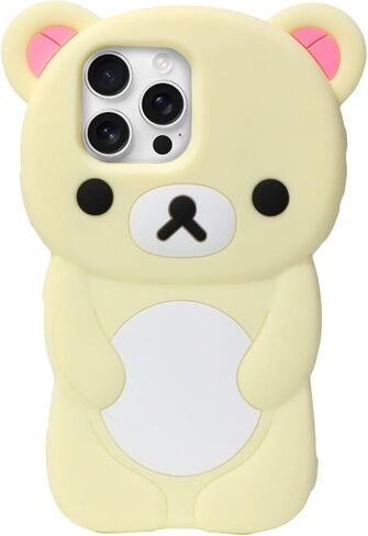 IAIYOXI Soft Silicone Bear Case for iPhone 16 Plus, Cute 3D Cartoon Teddy Bear Designed, Protective Lovely Fun Adorable Fashion Phone Case, Kawaii Cover for Women Girls Kids, Yellow in Kuwait