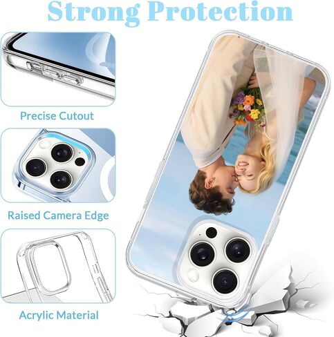 حافظة هاتف مخصصة مع صورة لهاتف iPhone 17 16 15 14 13 12 Pro/Max/Plus، غطاء هاتف أكريليك شفاف مخصص مع MagSafe، هدايا حماية ضد الصدمات لأصدقاء العائلة - صنع في الولايات المتحدة الأمريكية in Kuwait