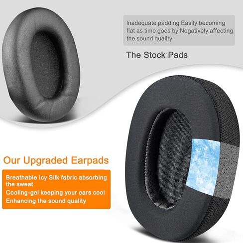 SOULWIT Cooling-Gel Earpads for Razer Barracuda Pro (Do Not Fit Barracuda/Barracuda X) Headphones, Ear Pads Cushions with Noise Isolation Foam, Ice Silk Fabric - Black in Kuwait