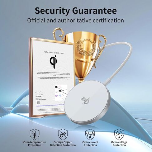 Qi2 Wireless Charger - 15W Magnetic Wireless Charging Pad for iPhone 17/16/15/14/13/12 Series with Ultra-Thin Aluminum, Includes 25W Adapter Travel & Desk Essential, Gaming in Kuwait