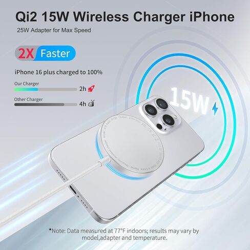 Qi2 Wireless Charger - 15W Magnetic Wireless Charging Pad for iPhone 17/16/15/14/13/12 Series with Ultra-Thin Aluminum, Includes 25W Adapter Travel & Desk Essential, Gaming in Kuwait