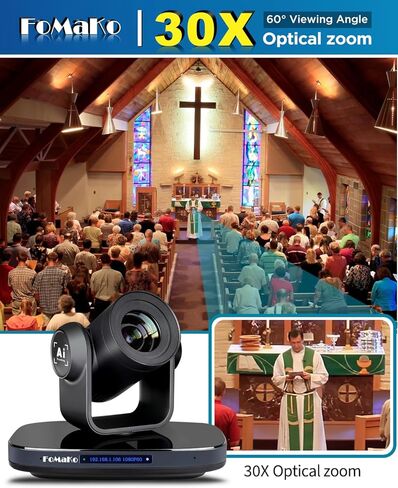 FoMaKo 30X Optical+16X Digital Zoom PTZ Camera, 1080P 60fps AI Auto-Tracking,for Industry Seminar Conference and Industry Lecture Live Streaming and Live Production(K30X2+KC608 Pro+P1000) in Kuwait