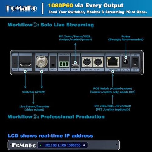 FoMaKo 30X Optical+16X Digital Zoom PTZ Camera, 1080P 60fps AI Auto-Tracking,for Industry Seminar Conference and Industry Lecture Live Streaming and Live Production(K30X2+KC608 Pro+P1000) in Kuwait