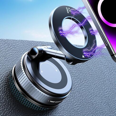 Vacuum Magnetic Car Phone Holder - Foldable Phone Mount with Alloy Support, Strong Suction & 360° Rotation, Magsafe Compatible with iPhone & Samsung, Universal Phone Holders for Your Car in Kuwait